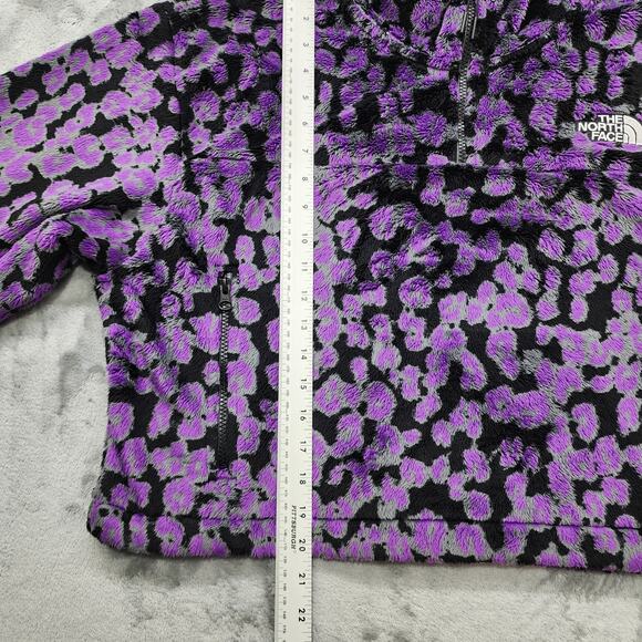The North Face Hoodie Womens XL Purple Leopard Print Osito 1/4 Zip Pullover Boxy - Picture 8 of 9